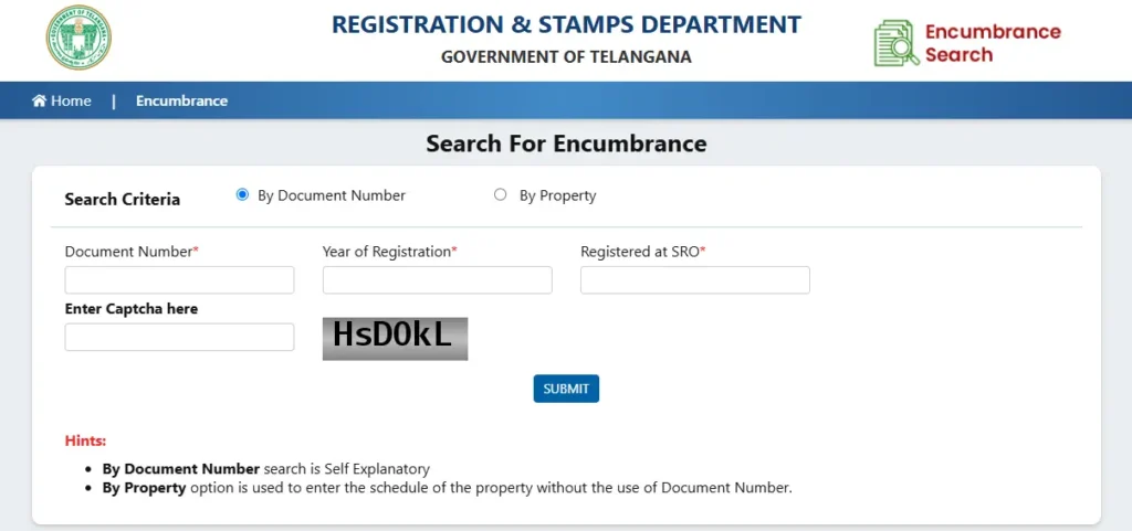 encumbrance certificate telangana