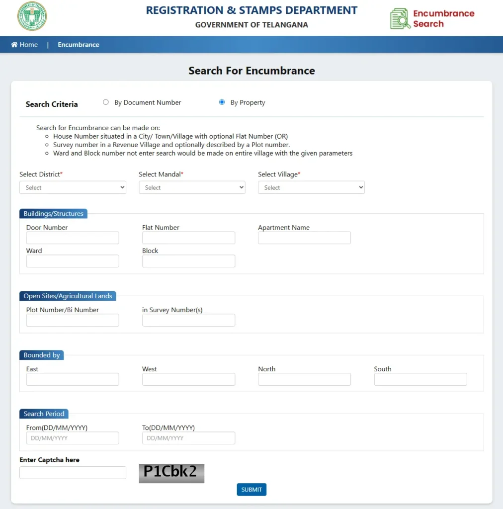 encumbrance certificate telangana search